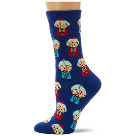 Hot Sox Women's Food Drink and Alcohol Novelty Fashion Casual Crew Socks, Gumballwb-Cr-RNUM-Wgbrnum Machines (Dark Blue), Shoe Size: 4-10