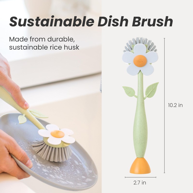 Vigar Florganic Daisy-Shaped Dish Brush, a Dish Brush with Handle,
