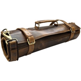 Rustic Town Genuine Leather Chef Knife Roll All Purpose Chef Roll, Brown, L, Knives Organiser