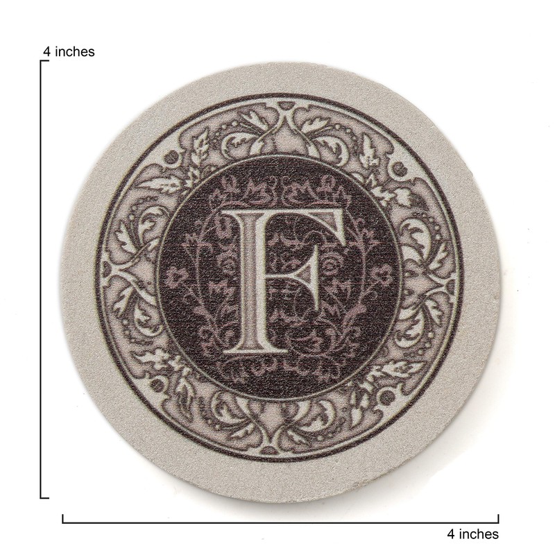 Thirstystone Absorbent Monogram Sandstone Coaster Set, Letter F