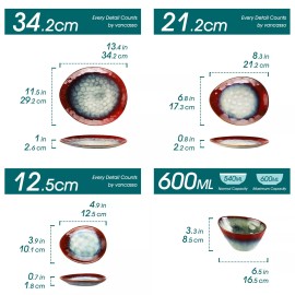 vancasso STARRY 11-Piece Dinnerware Set Stoneware Reactive Glazed Plate Bowl Set - Red