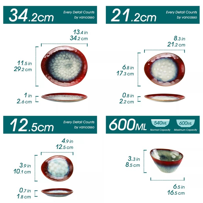 vancasso STARRY 11-Piece Dinnerware Set Stoneware Reactive Glazed Plate Bowl