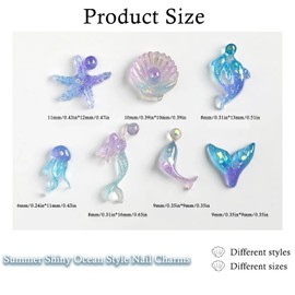 100 PCS Ocean Nail Art Charms 3D Beach Nail Charms and Gems Sea Shell Summer Starfish Dolphin Fishtail Charm Rhinestones Jewelry Accessories for Women DIY Manicure Decorations Supplies