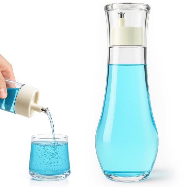 Tokusatsu Mouthwash Dispenser for Bathroom, 8.8 oz Clear Glass Refillable