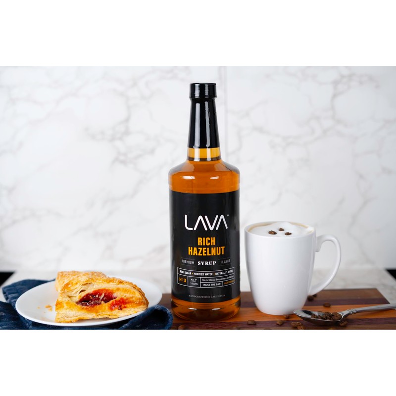 LAVA Premium Hazelnut Syrup, Natural Hazelnut Coffee Sweetener, 33.8oz (1-Liter),