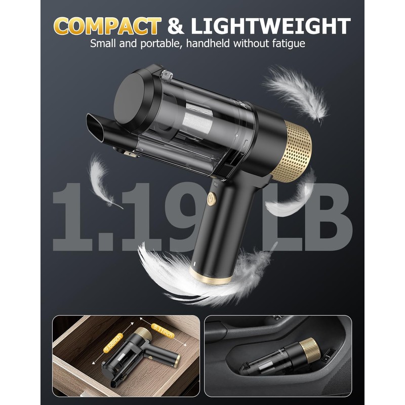 AHNR Handheld Car Vacuum Cleaner Cordless with 16000PA Powerful Suction,