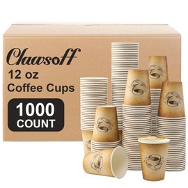 Clawsoff 12 oz 1000 Pack Disposable Paper Coffee Cups, Hot/Cold Beverage 12oz Disposable Coffee Cups, Retro Design, Leak-Proof, Hot or Cold Drink, Cocoa, Chocolate, Coffee Bar Supplies