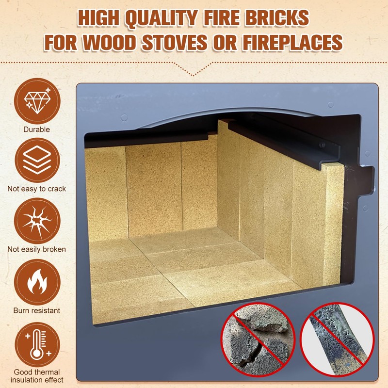 Fire Bricks, FireBrick, High Temperature Insulated Firebricks for Wood Stoves,