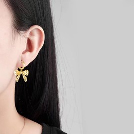 Gold Bow Earrings for Women 14K Gold Plated Bow Stud Earrings Ribbon Earrings Gold Huggie Hoop Bow Earrings Dainty Bow Cubic Zirconia Earrings Gold Earrings for Women Jewelry Gifts﻿ (Gold 3)