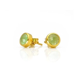 Green Chalcedony stud earrings, everyday earrings, Vermeil Gold or silver, bezel set studs, round studs, August Birthstone studs, Birthday gift, green round post earrings