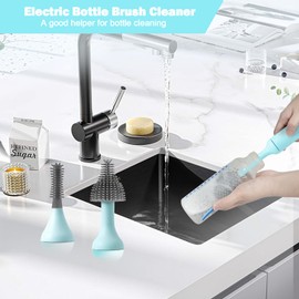 WHNL Electric Baby Bottle Brush Set with Rechargeable Electric Bottle Brush Cleaner and Replaceable Silicone Bottle Brushes and Straw Brush Cleaner, Waterproof Multi-Purpose Cleaning Brush(Blue)