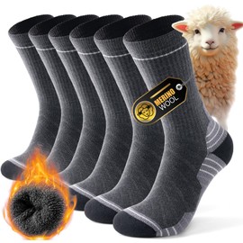 Alaplus Mens Thermal Socks Womens Merino Wool Socks Thick Warm Winter Socks Cushioned Crew Socks for Work Hiking Walking Skiing Running and Outdoor Sports, 3 Pairs