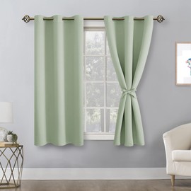 Hiasan Short Blackout Curtains for Bedroom - Thermal Insulated & Light Blocking Window Curtains for Living Room/Kids Room, 2 Drape Panels Sewn with Tiebacks, Seafoam Green, 42 x 45 Inch