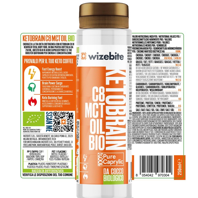WIZEBITE - Olio MCT C8 Puro Biologico Squeeze KetoBrain |