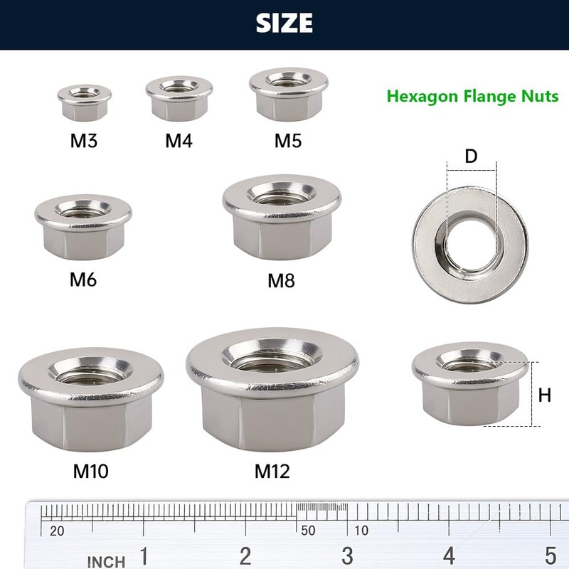 (50 PCS) M6-1.0 Hexagon Flange Nuts with Non-Serrated Flange Washer