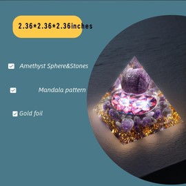 EternalOrgone Handmade Amethyst Orgonite Pyramid 60mm with Amethyst Natural Crystal Stone Orgone Energy Pyramide