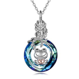 POPLYKE Frog Urn Necklace for Ashes for Women Sterling Silver Frog Cremation Necklace with Blue Circle Crystal Jewelry for Girls Daughter Mom