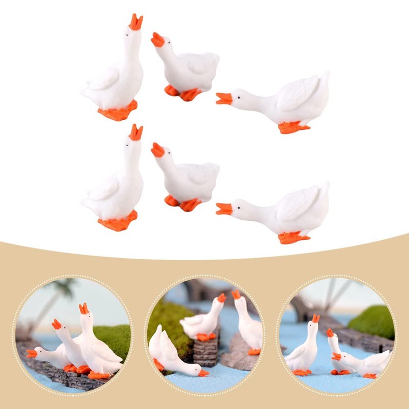 BEOSOFLOY Mini Goose Figurine 6pcs Resin Swan Figurines Micro Moss