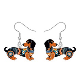 DUOWEI Cute Boho Weiner Dachshund Dangle Earrings Acrylic Colorful Bohemia Design Unique Pets Puppy Animal Jewellery Dog Mom Gifts For Women Dog Lovers Owners Accessories (Brown)