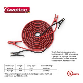 AWELTEC UL-Listed Jumper Cables - 6 Gauge 16 Feet Battery Cables for car, Heavy Duty Booster Cables (6AWG x 16Ft) with Carry Bag