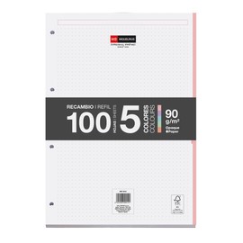 Miquelrius - A4 Refill Pad with Dots, 100 Sheets of 90gsm in 5 Pastel Colours, Standard Punched for Ring Binder, School Supplies