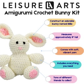 LEISURE ARTS - Crochet Kits, Friends Billie Bunny, 3", crochet kit for beginners, complete crochet kit, animal crochet kits, crochet animal kit, DIY amigurumi crochet kits