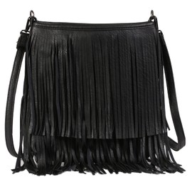 Womens Tassel Handbag - Fringe Design Bag - Soft Stylish & Trendy Top Handle Shoulder Bag (Black)