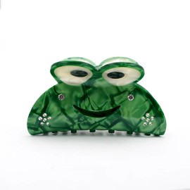 3.46in Frog Cute Animal Claw Clip Rhinestones Hollow Out Green Custom Hair Claw Creative Design Girls' Hair AccessoriesColor: Army Green