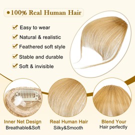 Wodelanle Bangs Hair Clip in Bangs,100% Human Hair Fake Bangs Clip on Bangs Blonde,Faux Bangs Clip in Hair Extensions,Wispy Bangs Hair Clip Fringe With Temples Hairpieces Curved Bangs for Daily Wear