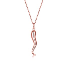TRENSYGO Rose Gold Sterling Silver Cornicello Pepper Lightning Bolt Italian Bull Horn Pendant Charm Necklace Malocchio Jewelry for Women Men with Chain