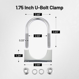EVIL ENERGY 1.75" Heavy Duty U Bolt Exhaust Clamp, 1 3/4 Inch Stainless Steel U Muffler Clamps, Saddle Style, 2PCS