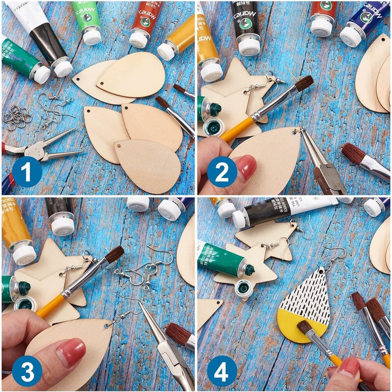 Wooden Earrings Unfinished Empty Teardrop DIY Pendant Stylish Handmade Painted