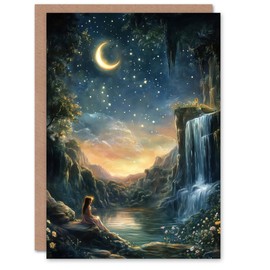 Artery8 Greeting Card Wendy in Neverland Lake Magical Forest Waterfall For Child Kids Birthday Card