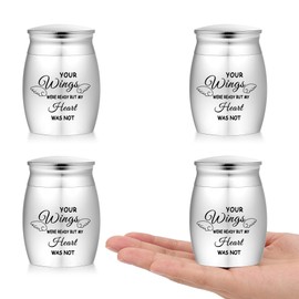 Gredstar Small Angel Wings Keepsake Urns for Human Ashes, 4 Piece Silver Memorial Cremation Urn Set, 'Your Wings Were Ready But My Heart Was Not' Funeral Ashes Holder, Sympathy Gift