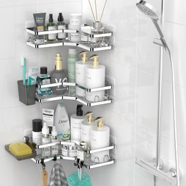 AKTECKE Corner Shower Caddy Bathroom Organizer: Adhesive Shower Rack Bathtub Shelves - 3Pack No Drilling Shower Shelf For Inside Shower - Stainless Steel Rustproof Bathroom Stuff