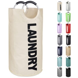 SweetMemo Tall Laundry Hamper Bag Collapsible, Large Laundry Basket with Sturdy Handles, Fabric Dirty Clothes Bin for Laundry, College Dorm, Boys, Man, Durable, Heavy Duty Two-Layer - White