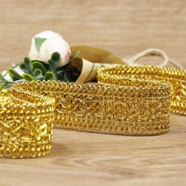 10 Yards，Width 36mm/1.41Inch, Golden lace Trim Craft Ribbon Decorated Gimp Trim for Wedding Bridal, Performance Costumes or Jewelry, Crafts and Sewing （Golden）