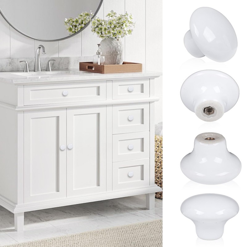 OctinPris 4X White Door Knob Cabinet Retro Round Ceramic Drawer