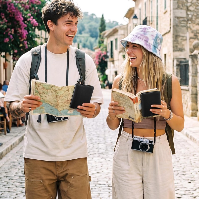 VULKIT Porta Pasaporte Minimalista con Bloqueo de RFID, Cartera de