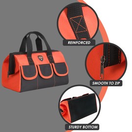 FASITE 14 in Tool Bag for men, Waterproof Tool Tote Tool Bags for Electricians, Canvas Tool Box with Wide Mouth Tool Bag