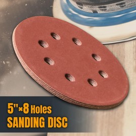 POWERTEC 50PK, 5 Inch 8 Hole Hook and Loop Sanding Discs, 80 Grit, Sandpaper for Random Orbital Sanders, 45008-P2