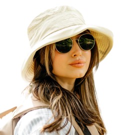 TOP-EX Sun Hats forWomen Wide Brim UV Protection Ladies Summer Bucket Hat Foldable Outdoor Sunhat for Safari Fishing UPF 50 & Waterproof Beige L