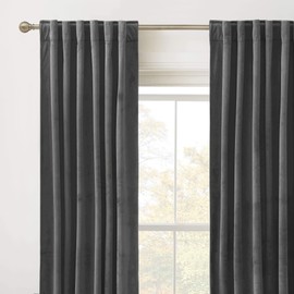 RYB Home Grey Velvet Curtains for Living Room - 84 inches Super Soft Luxury Back Tap Window Drapes Darkening Thermal Insulated Panels for Bedroom Sliding Door Dining Room, W52 x L84, 2 Pieces