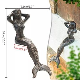 Sungmor Mermaid Statue Cast Iron Garden Decor Sitting Figurine Ornament for Pond