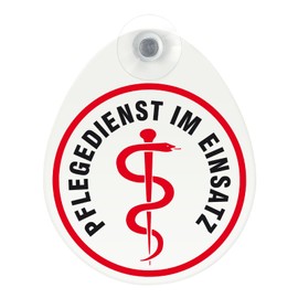 Sign, car sign "Pflegedienst im Einsatz" with suction cup, 1.1 mm, weatherproof material, 100 mm x 120 mm, green from inside or outside