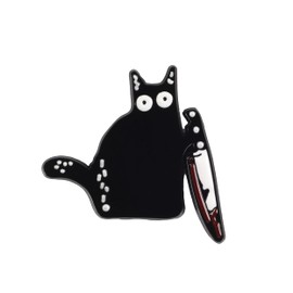 Crazy Black Cat Enamel Pin, Funny Black Cat With Knife Brooch, Cute Kitten Mama Pin Badges, Humor Meow Meme Brooches, Sassy Kitten Mommy Badge, Funny Meow Mama Gift For Backpacks Bags Jackets