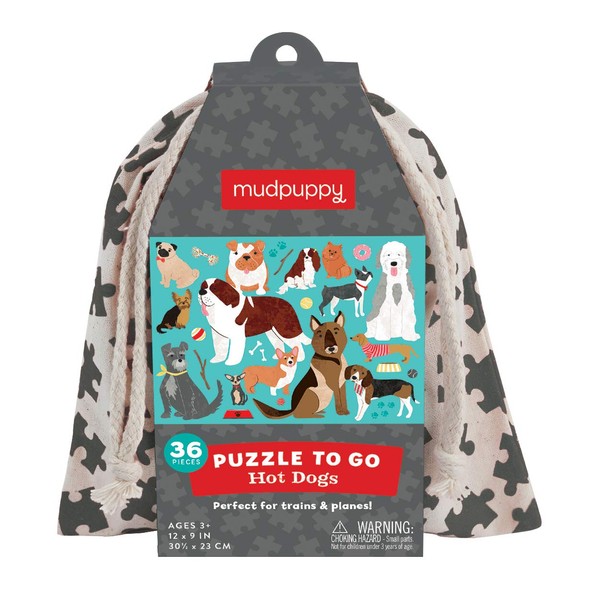 Mudpuppy Hot Dogs to Go Puzzle, 36 Pieces, Ages 3+, Convenient Travel Bag, Fun Dog-Themed Artwork, Made with Safe, Non-Toxic Materials, Multicolor (9780735356955)