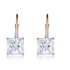 AVORA 10K Yellow Gold Princess-cut 6mm Simulated Diamond CZ Lever-back Drop Earrings