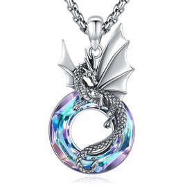 Eusense 925 Sterling Silver Dragon Necklace for Women Crystal Dragon Pendant Jewellery Gift for Women Dragon Lovers, Sterling Silver, No Gemstone