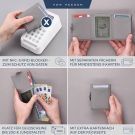 VON HEESEN Slim Wallet with RFID Protection - Men’s and Women’s Mini Wallet - Credit Card Holder, Money clip, card case - Small Wallet, gray